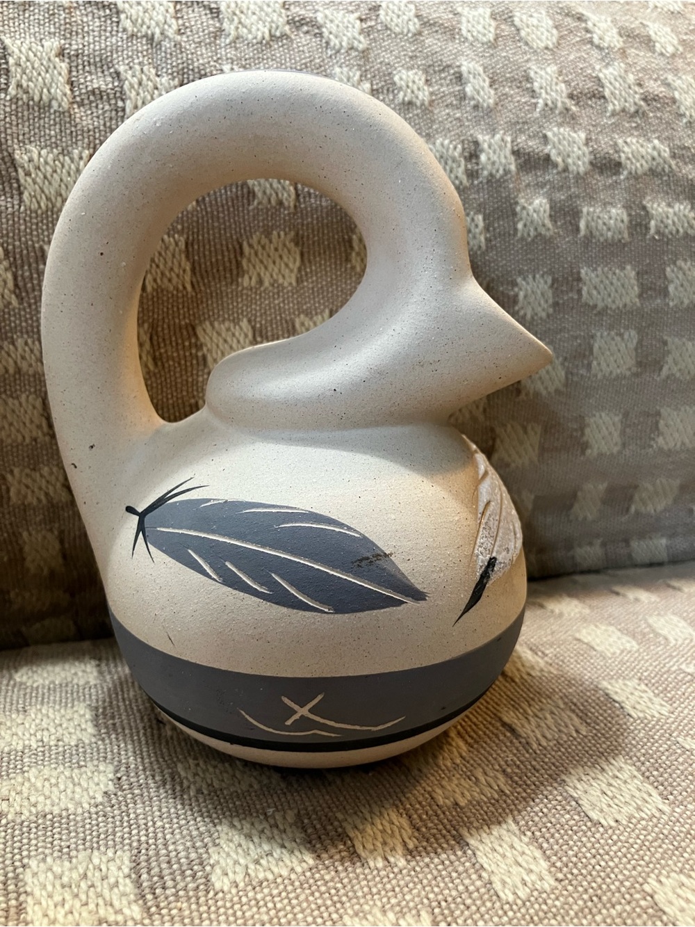 Vintage Desert Pueblo Pottery Wedding Vase Signed by artist Grey Feather 1985